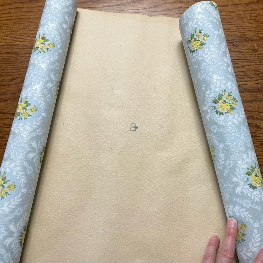 1 yard (36”) of antique 1930s wallpaper yellow silver embossed